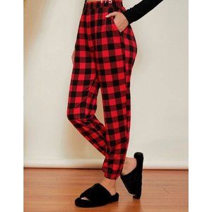 Shein emery rose elastic waist red/black plaid gingham crop pants- size XL